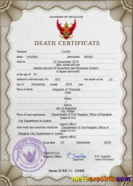 Thailand death certificate
